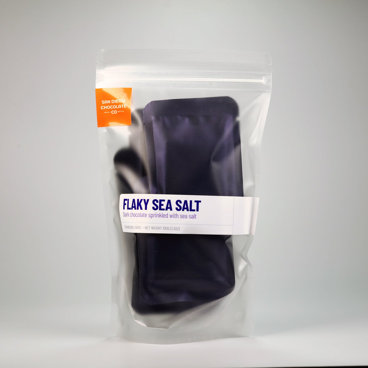 Packaged product with 'Flaky Sea Salt' label on a white background