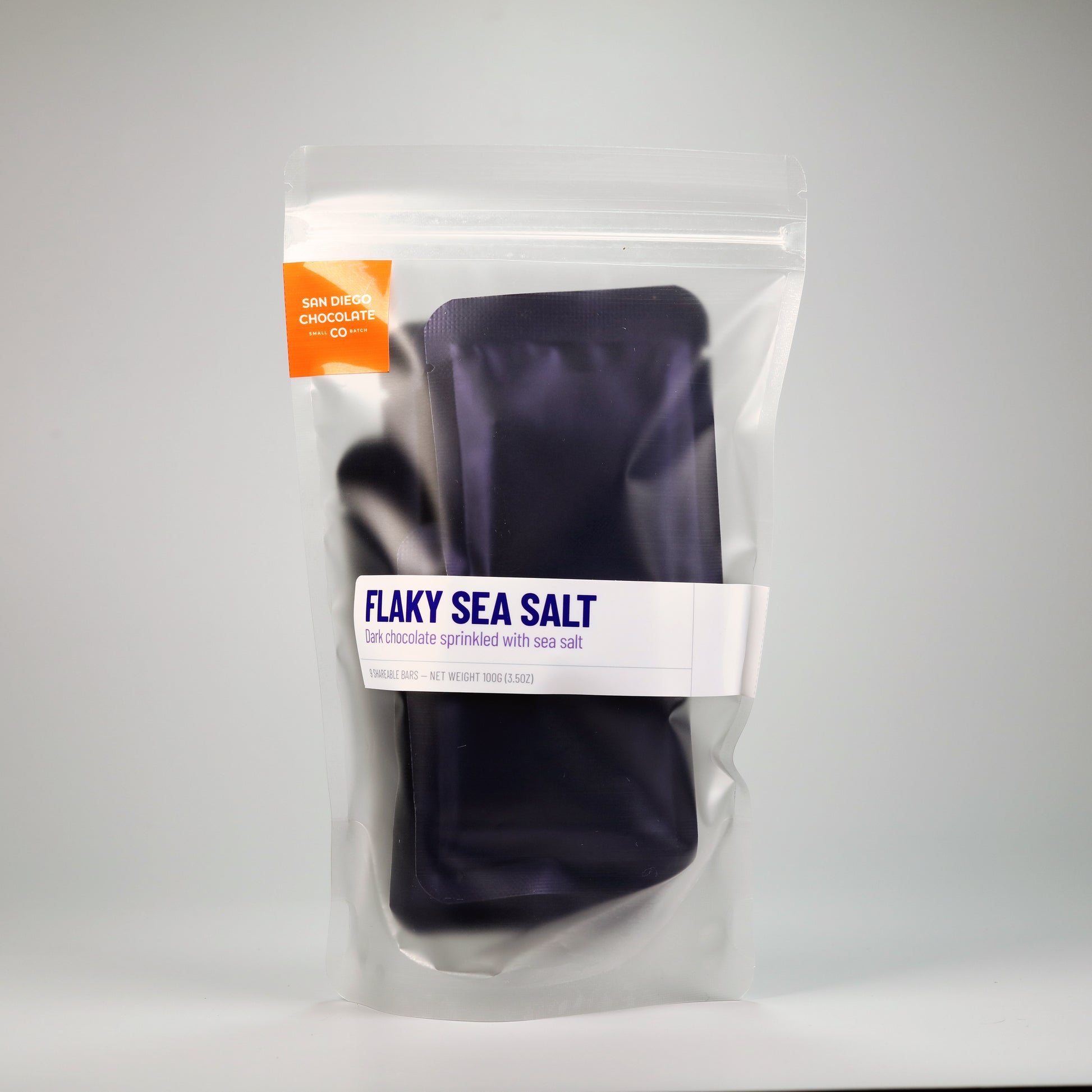 Packaged product with 'Flaky Sea Salt' label on a white background