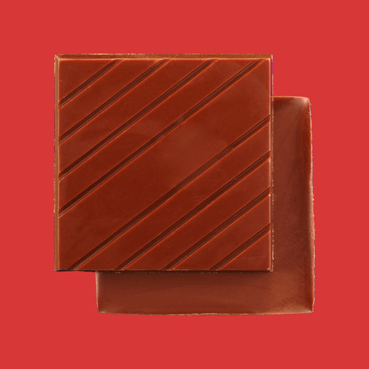 Creamy milk chocolate bars on a red background